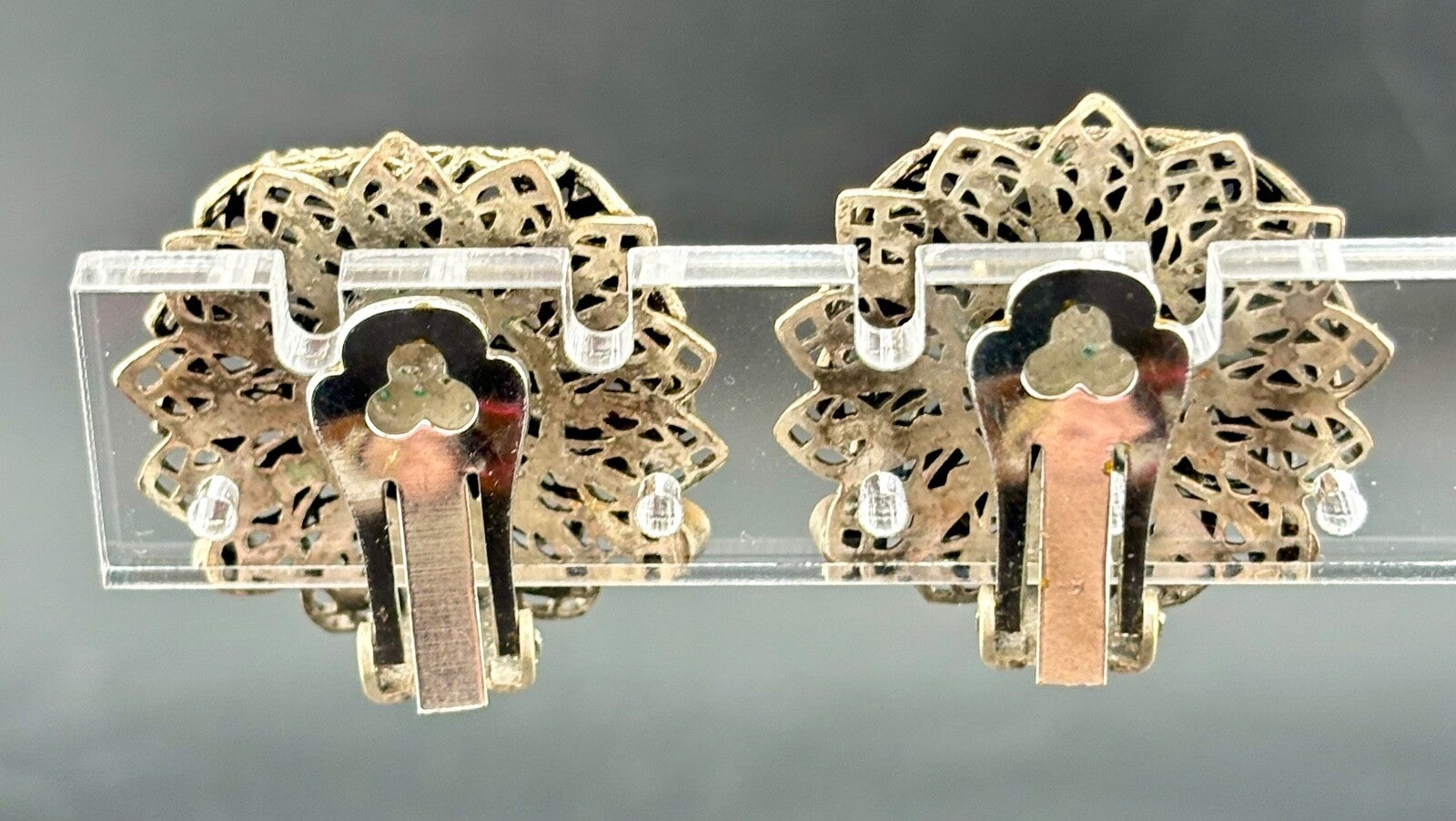 Vintage Silver-Tone and Blue/Clear Rhinestone Cilp-On Earrings
