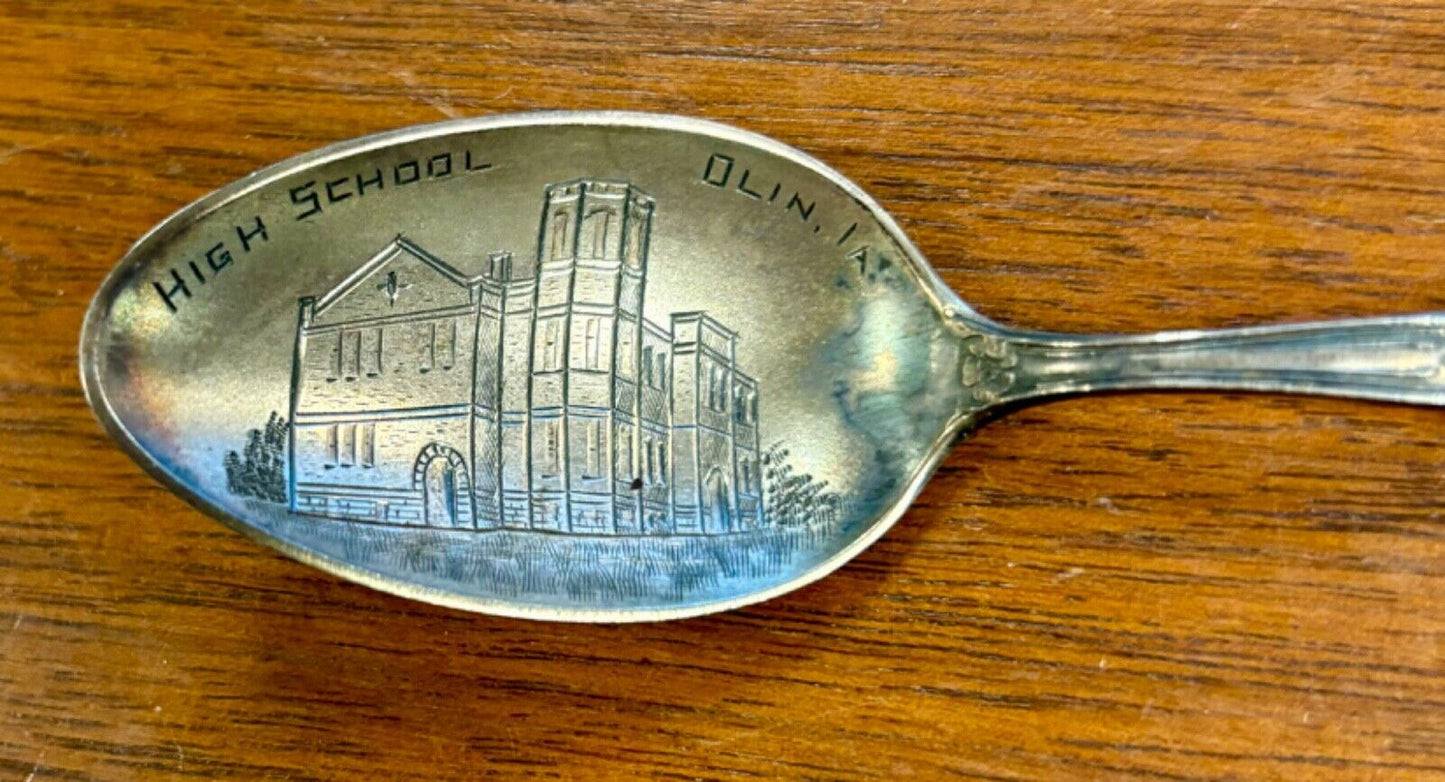 Antique Sterling Silver Olin, IA High School Souvenir Spoon