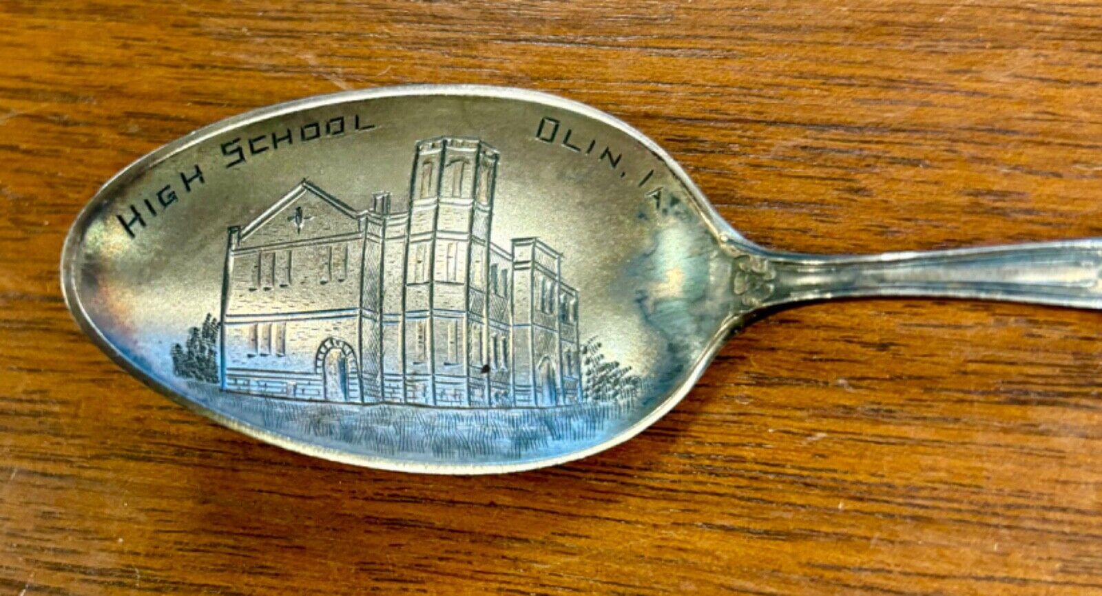 Antique Sterling Silver Olin, IA High School Souvenir Spoon