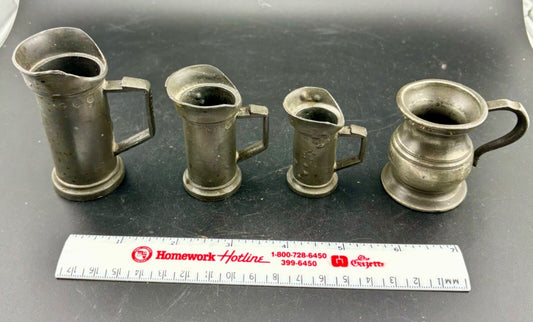 Lot of Four Antique Pewter Measures/Tankards English/Dutch