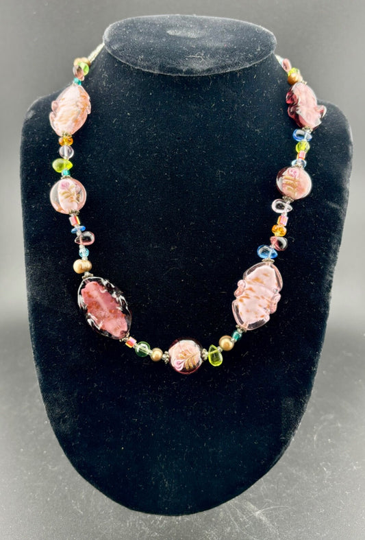 Vintage Premier Designs Beaded Art Glass Necklace