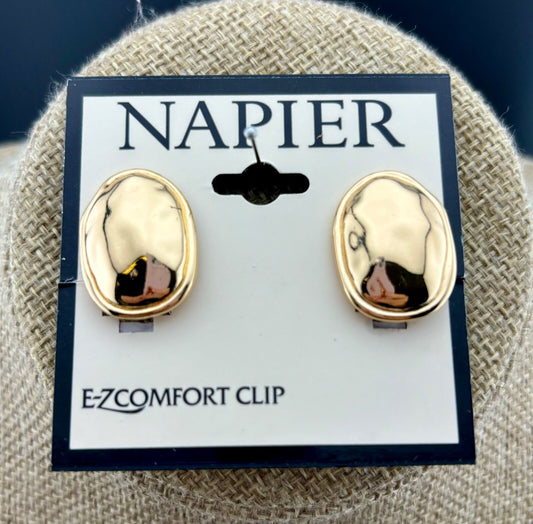 NWT Napier Hammered Gold-Tone Oval Clip-On Earrings