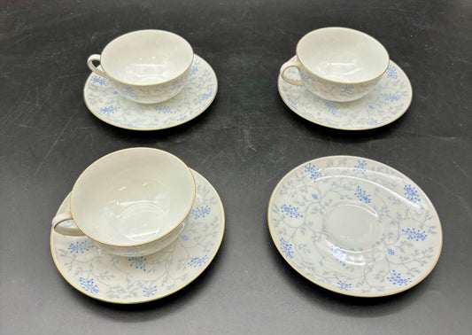 arzberg tea cups and saucers germany blue flowers gold edge