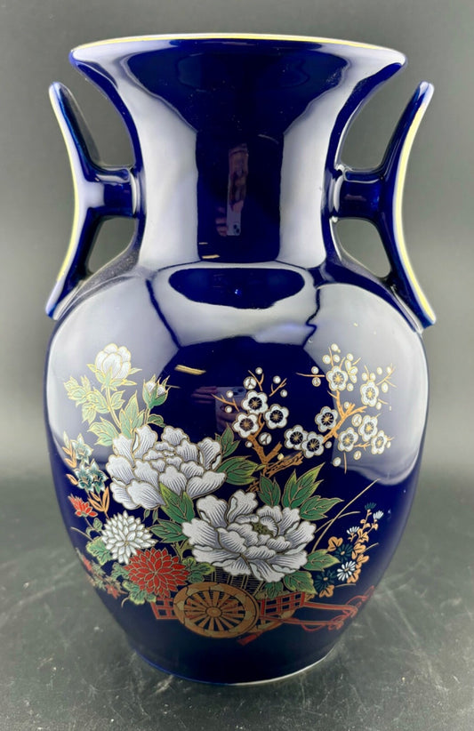 Vintage Cobalt Blue Glaze Porcelain Asian Vase