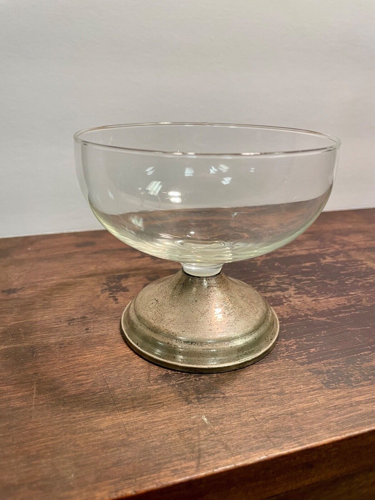 VINTAGE DUCHIN CREATION STERLING WEIGHTED BASE GLASS PEDESTAL BOWL