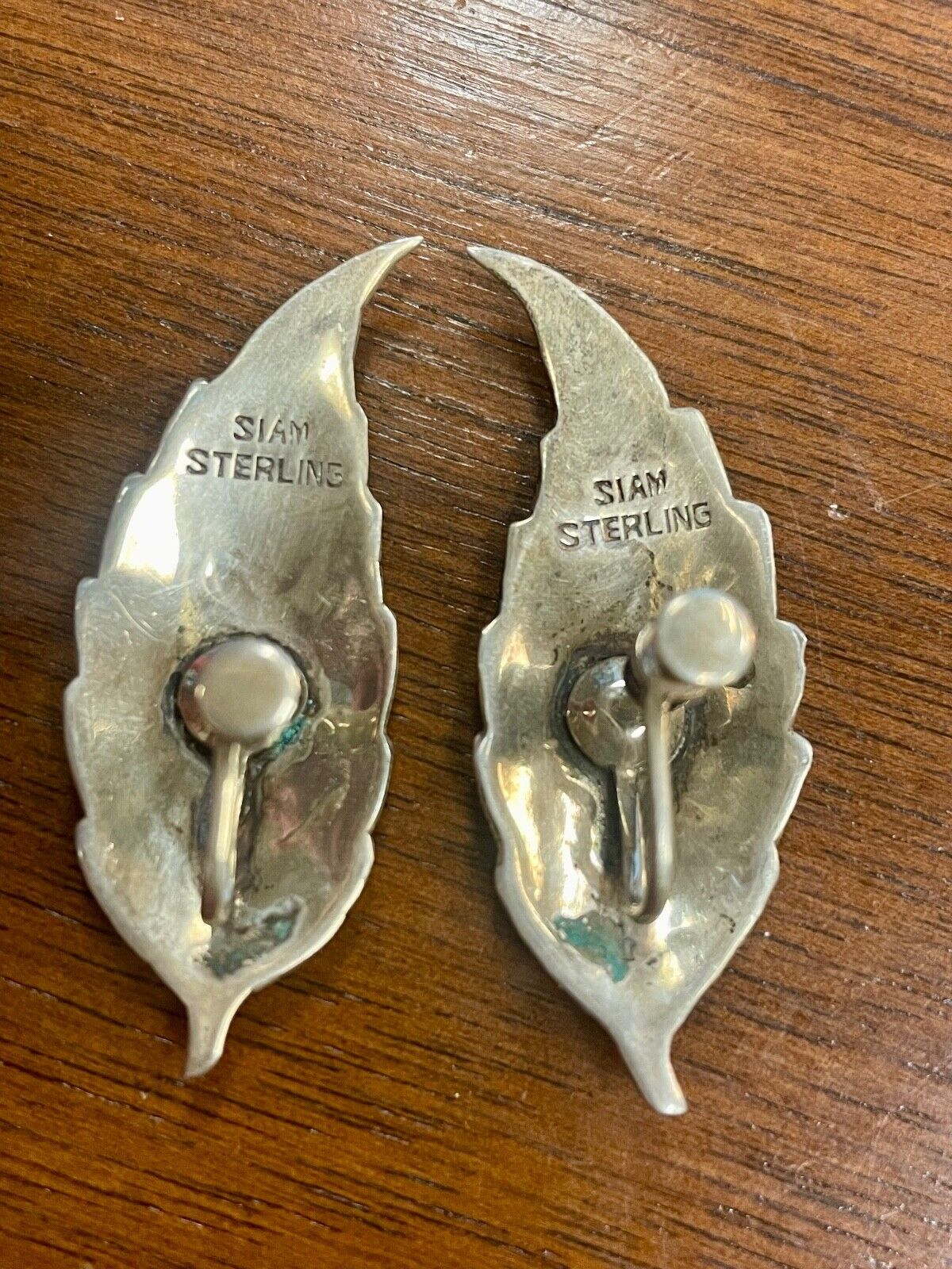 Vintage Siam Screwback Sterling Silver Earrings 1.75" long