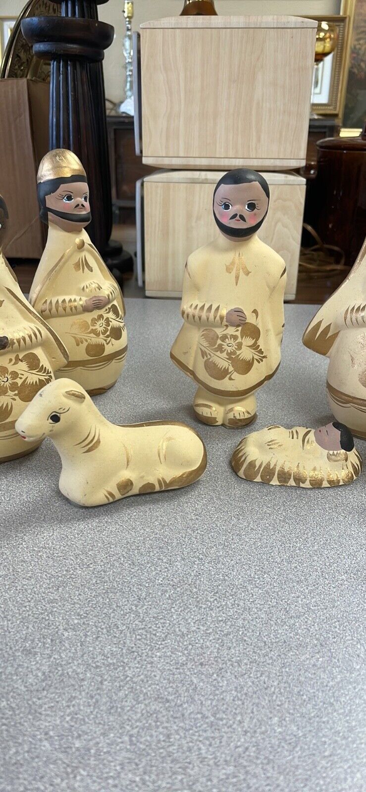 Vintage Mexico Mexican Folk Art Handmade Pottery 13 Piece Nativity Set