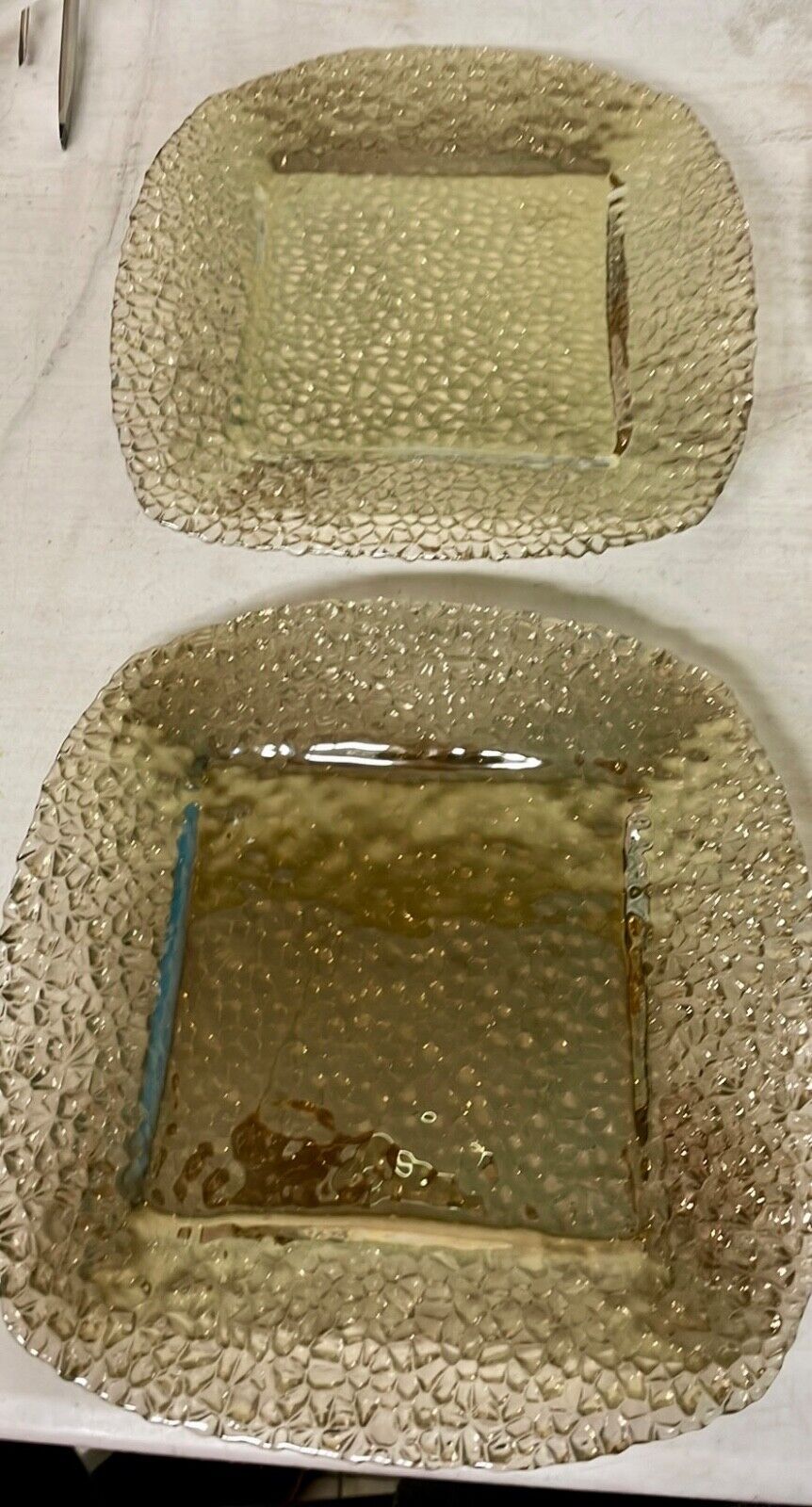 Set of Four Crackle Glass Umber Colored Party Plates