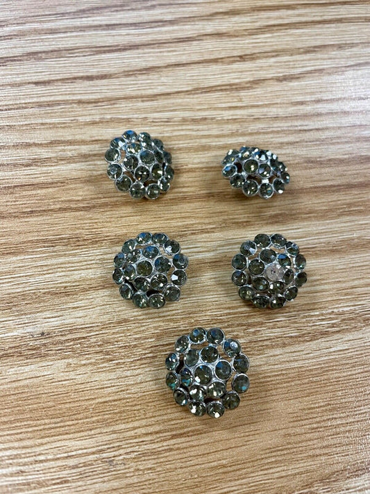 Five Vintage Rhinestone Covered Metal Buttons
