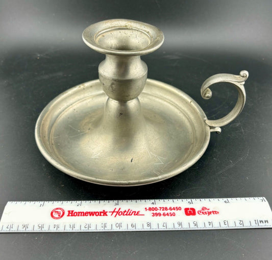 VTG Early American Pewter By Web Colonial Finger Loop Chamber Candlestick Holder