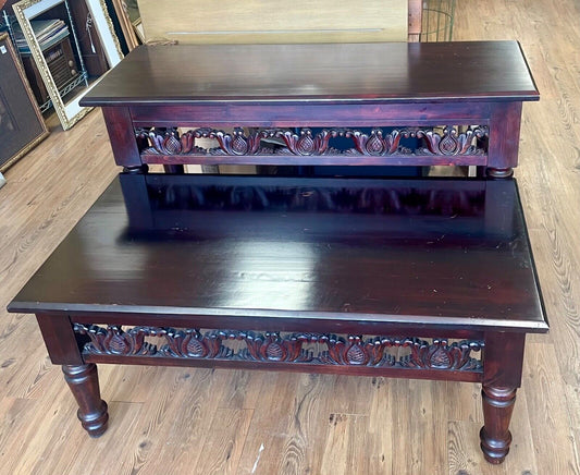 Nice Solid Wood Carved Sofa and Matching Coffee Table Pier 1