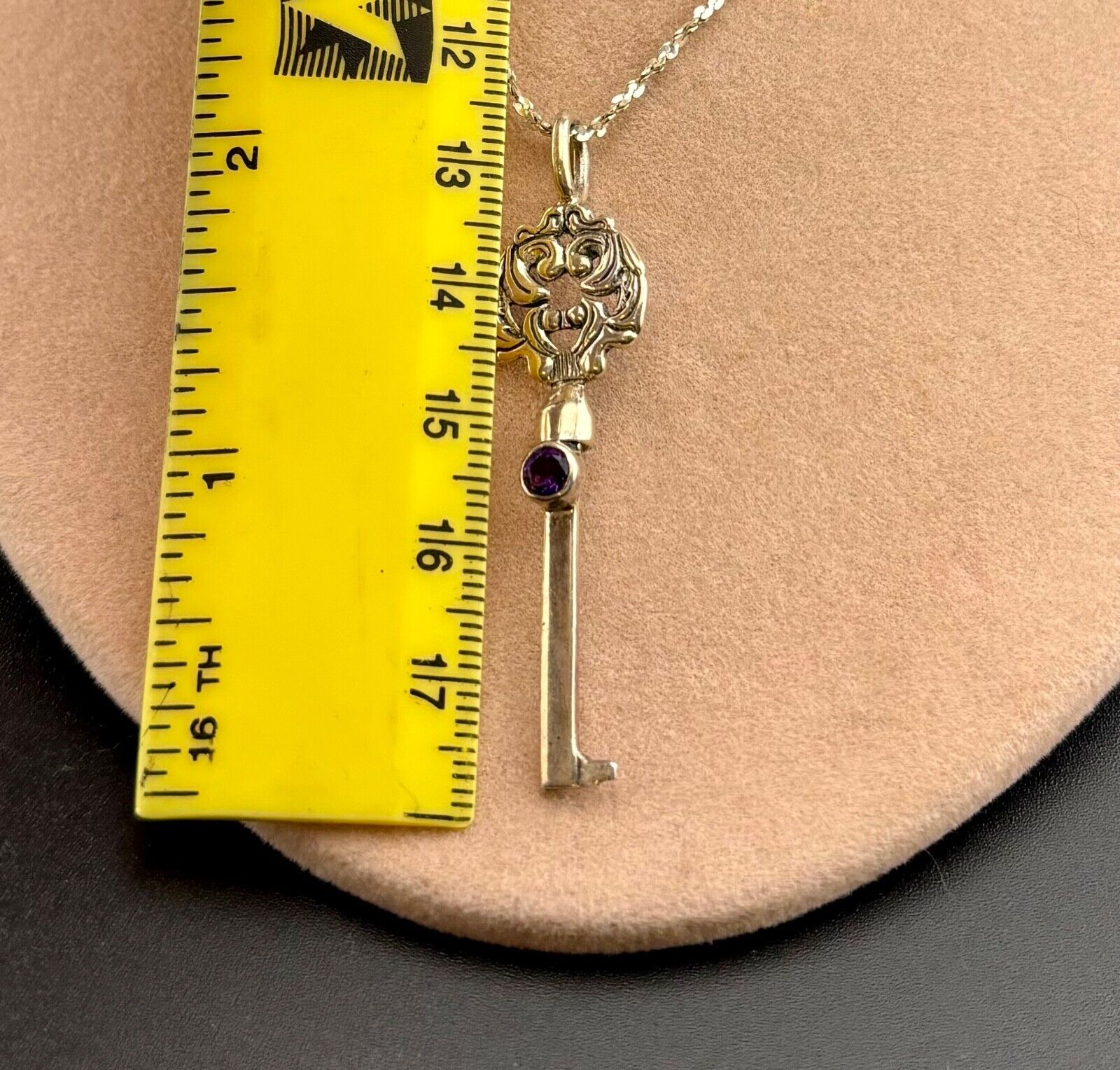 Sterling Silver Amethyst Key Pendant Necklace