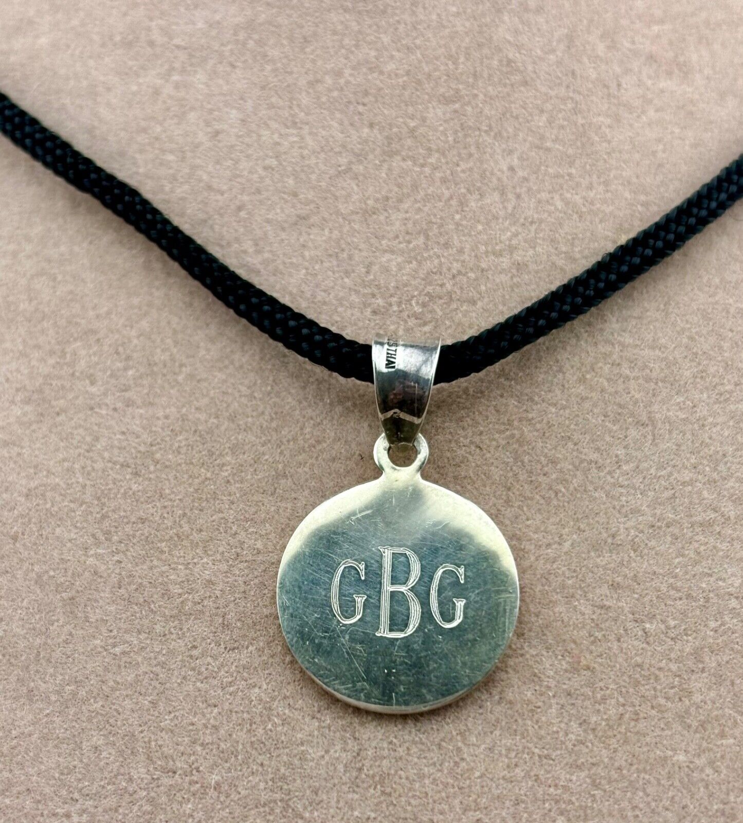 Sterling Silver Initial Pendant On Black Cord GBG