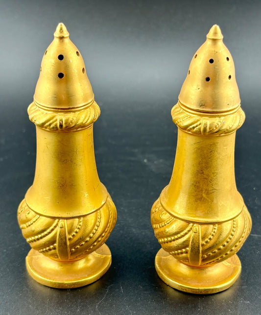 Vintage Gold Metal Salt and Pepper Shakers