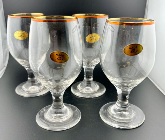 Set of Four Gold-Rimmed Italian Wine Goblets
