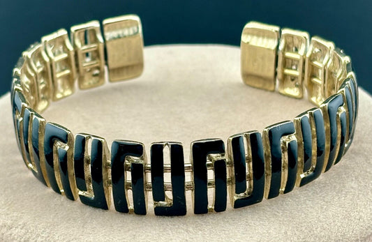 Vintage Black Enamel Gold-Tone Cuff Bracelet