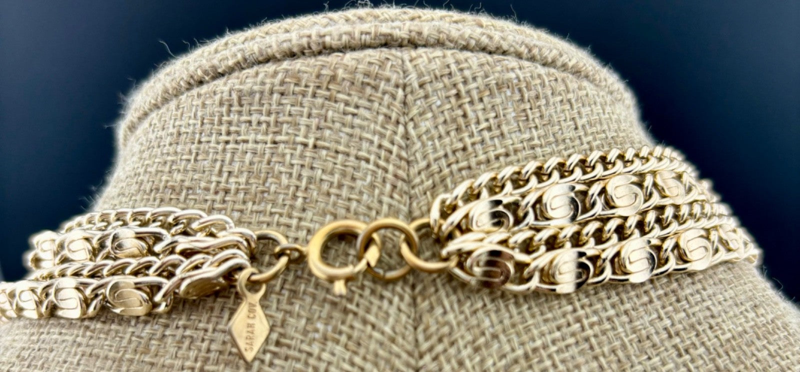 Sarah Coventry Vintage Signed Modern Gold Tone Multi Strand Chain Necklace