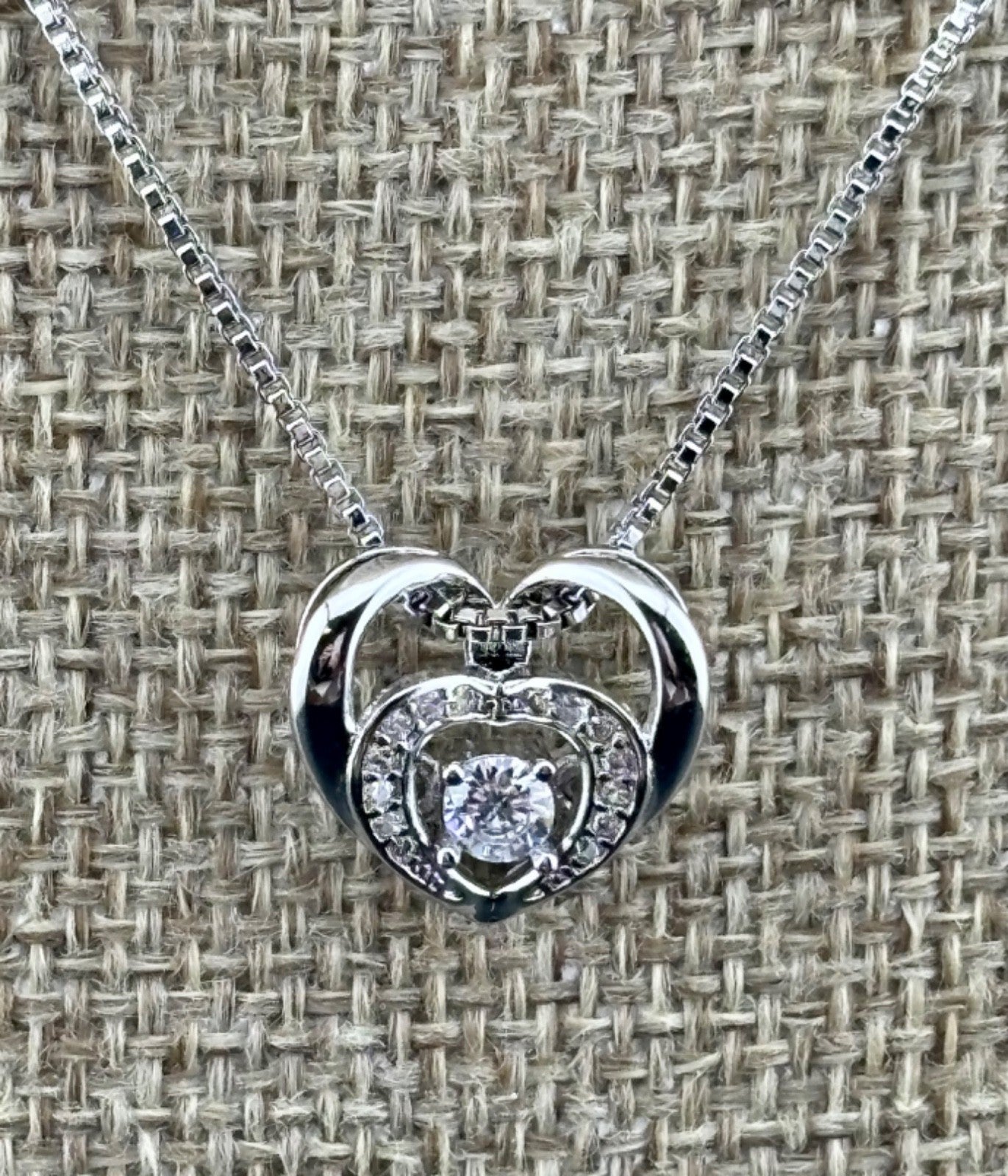 Sterling Silver and CZ Heart Slider Pendant Necklace 16"