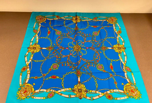 Vintage Liz Sinclair Scarf Blue with Belts and Jewels