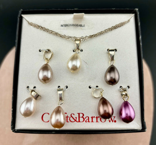 Older NIB Croft & Barrow Silver-Tone Necklace Interchangeable Pearl Pendants