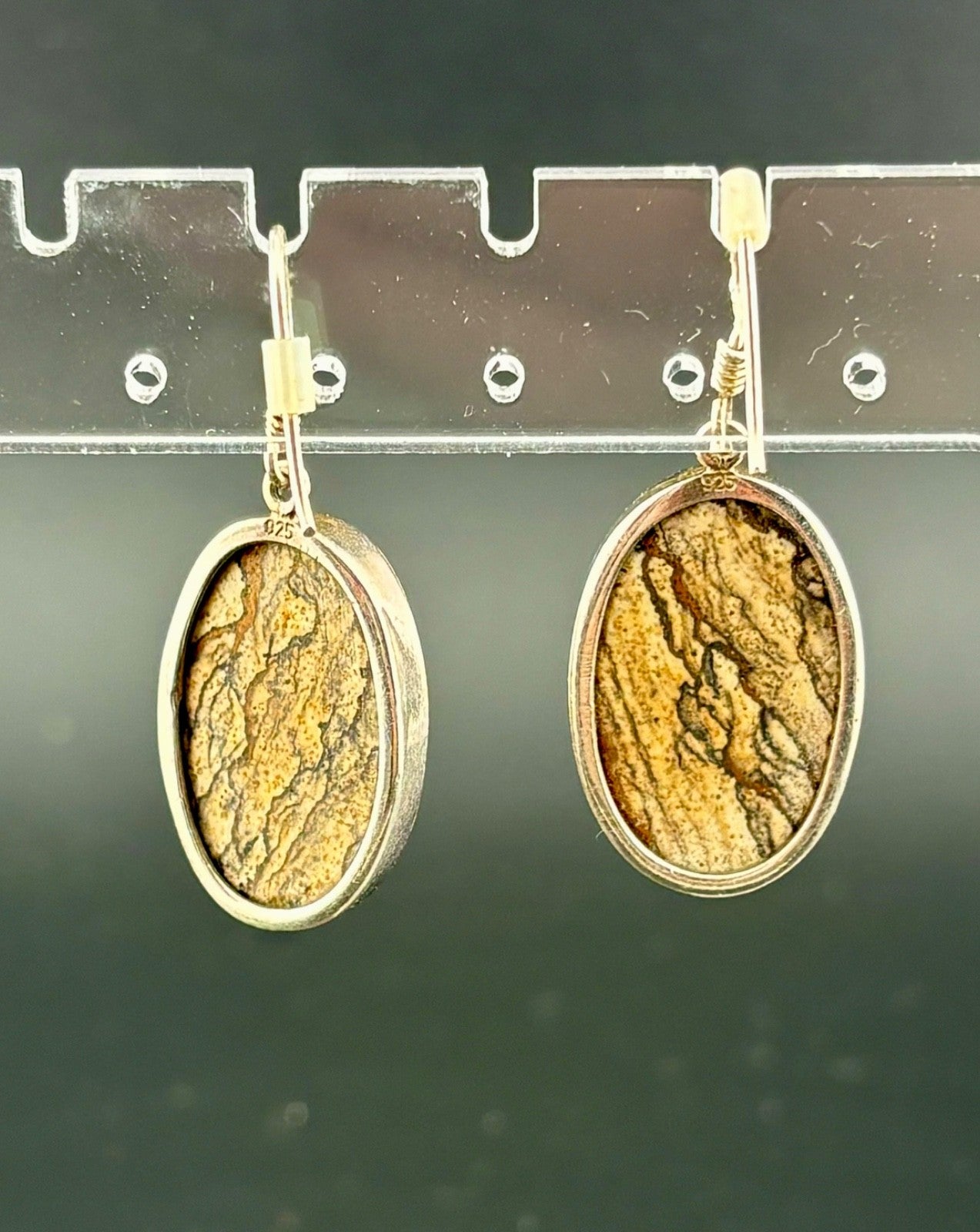 Two Pairs Sterling Silver Dangle Earrings Pictured Jasper
