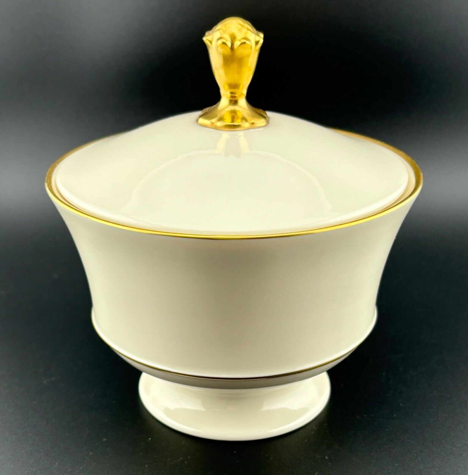 Vintage Lenox Lyric Ivory Lidded Footed CANDY DISH 24k Gold