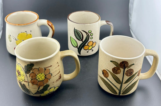 1970's Vintage Floral Coffee Mugs(4 mis-matched)