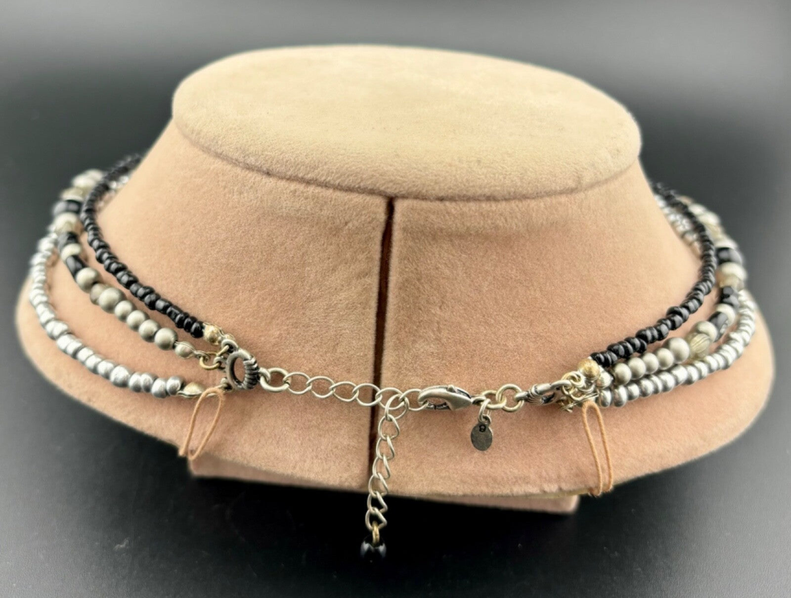 Premier Designs Triple Strand Black/Silver Beaded Necklace NK