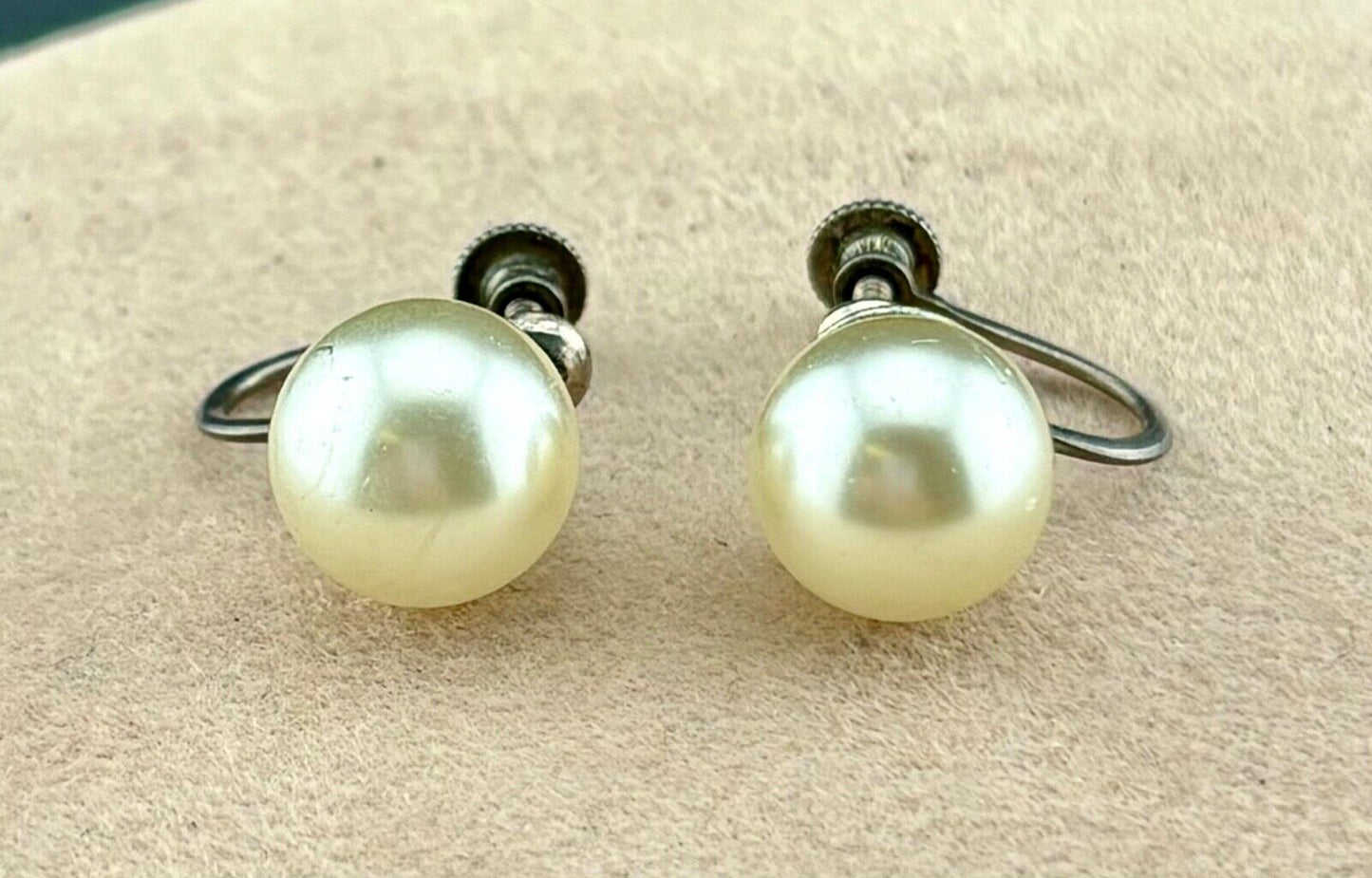 Vintage 1950's Faux Pearl Sterling Screw Back Earrings