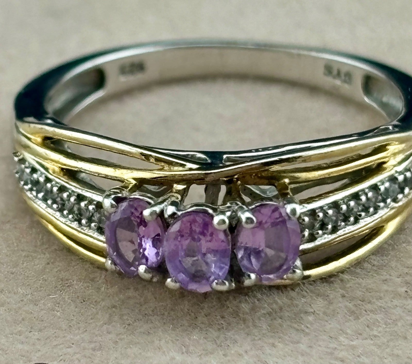 STS Gold Vermeil Over Sterling Silver and Mauve Sapphire Ring Sz. 8