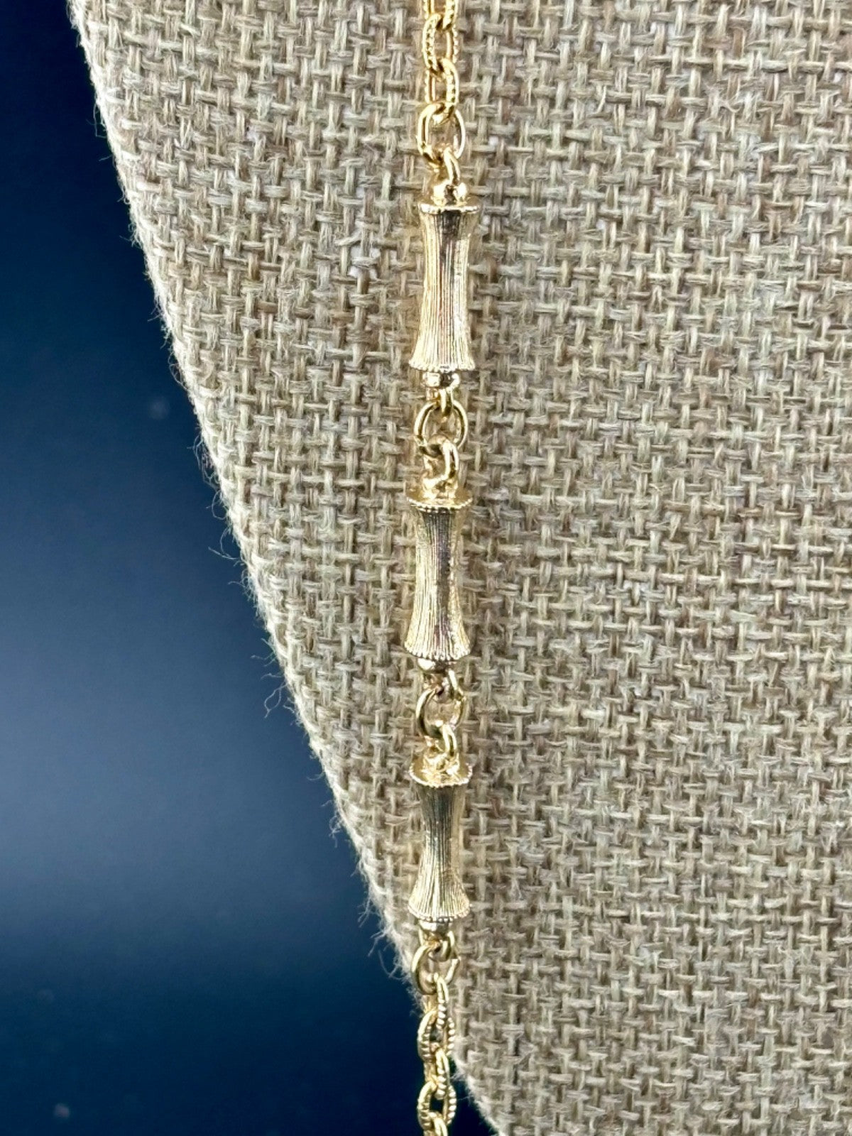 Vintage NAPIER Gold Tone Faux Bamboo Chain Necklace 60” Long