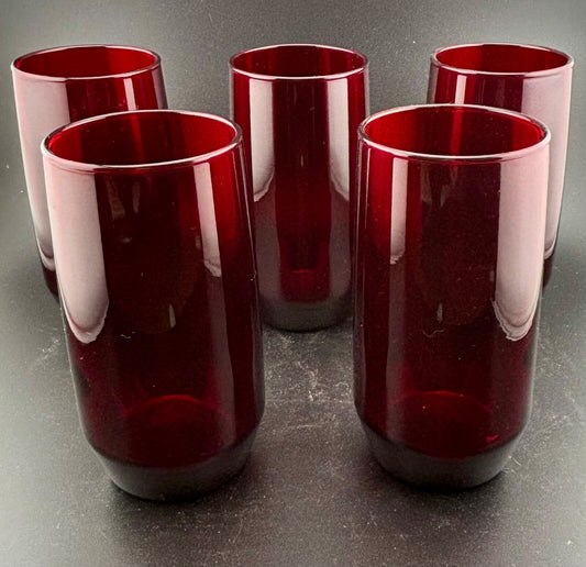 Vintage Anchor Hocking Ruby Red Tumblers(5) 5.25"