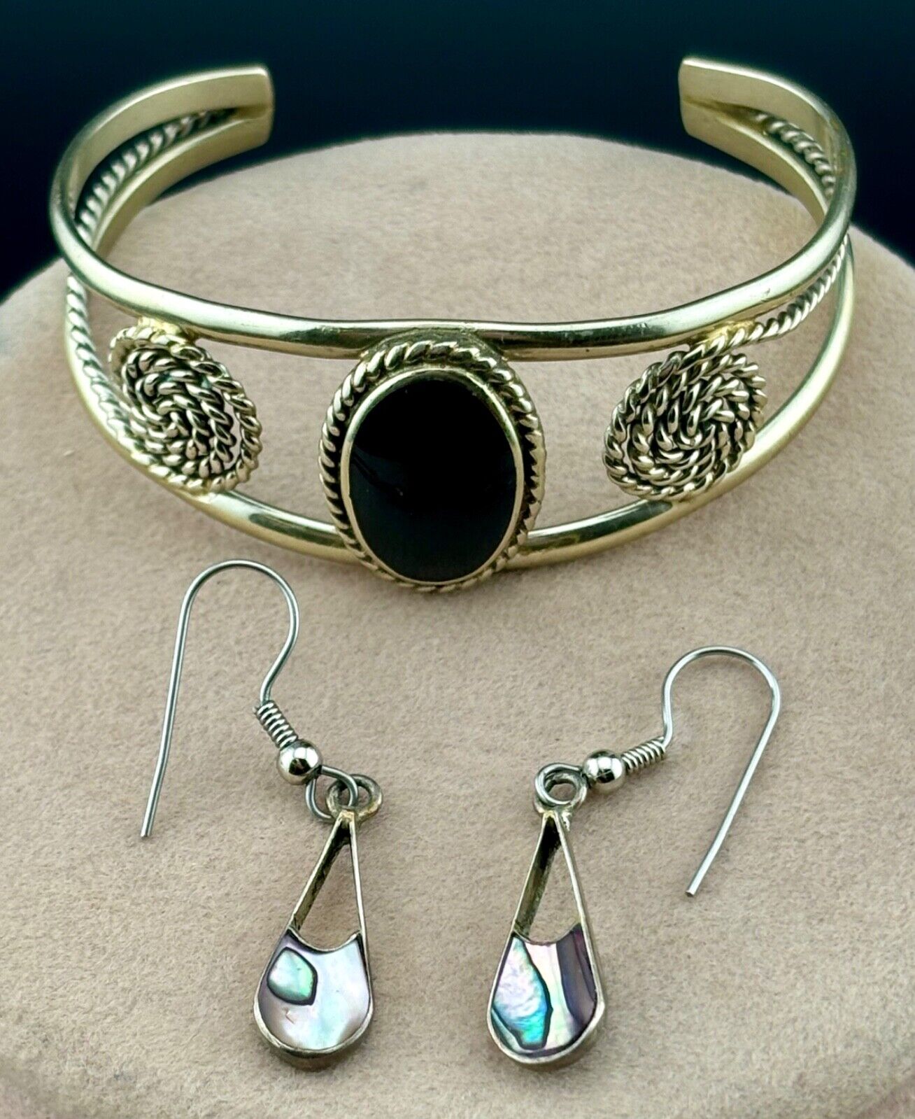 Alpaca Silver Mexico Handmade Bracelet and Dangle Earrings Lot Stamped NK