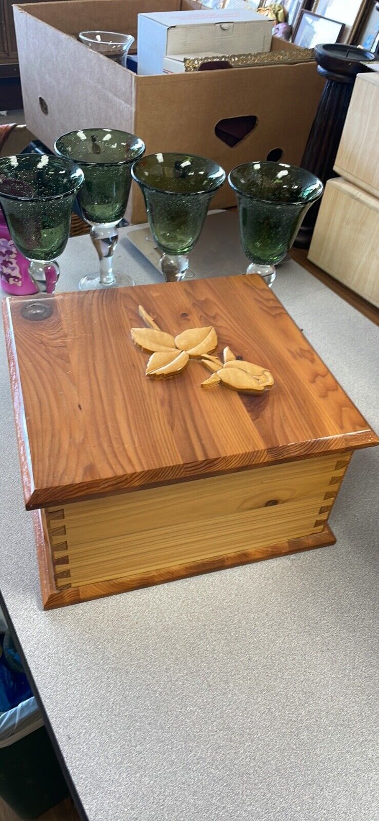 Jewelry Box Handmade Pine Velvet Lining