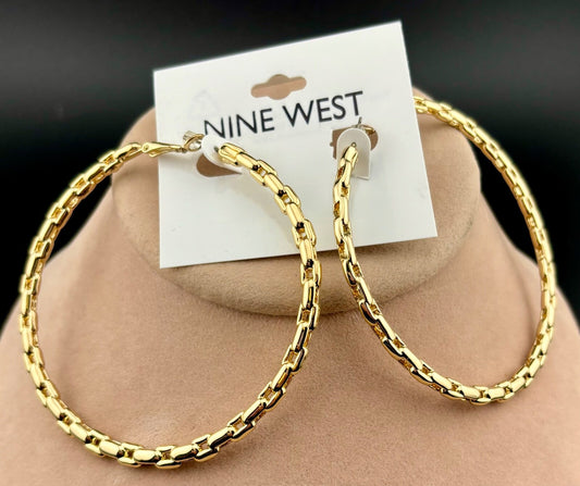 NWT Nine West Chain Style Gold-Tone Hoop Earrings 3"