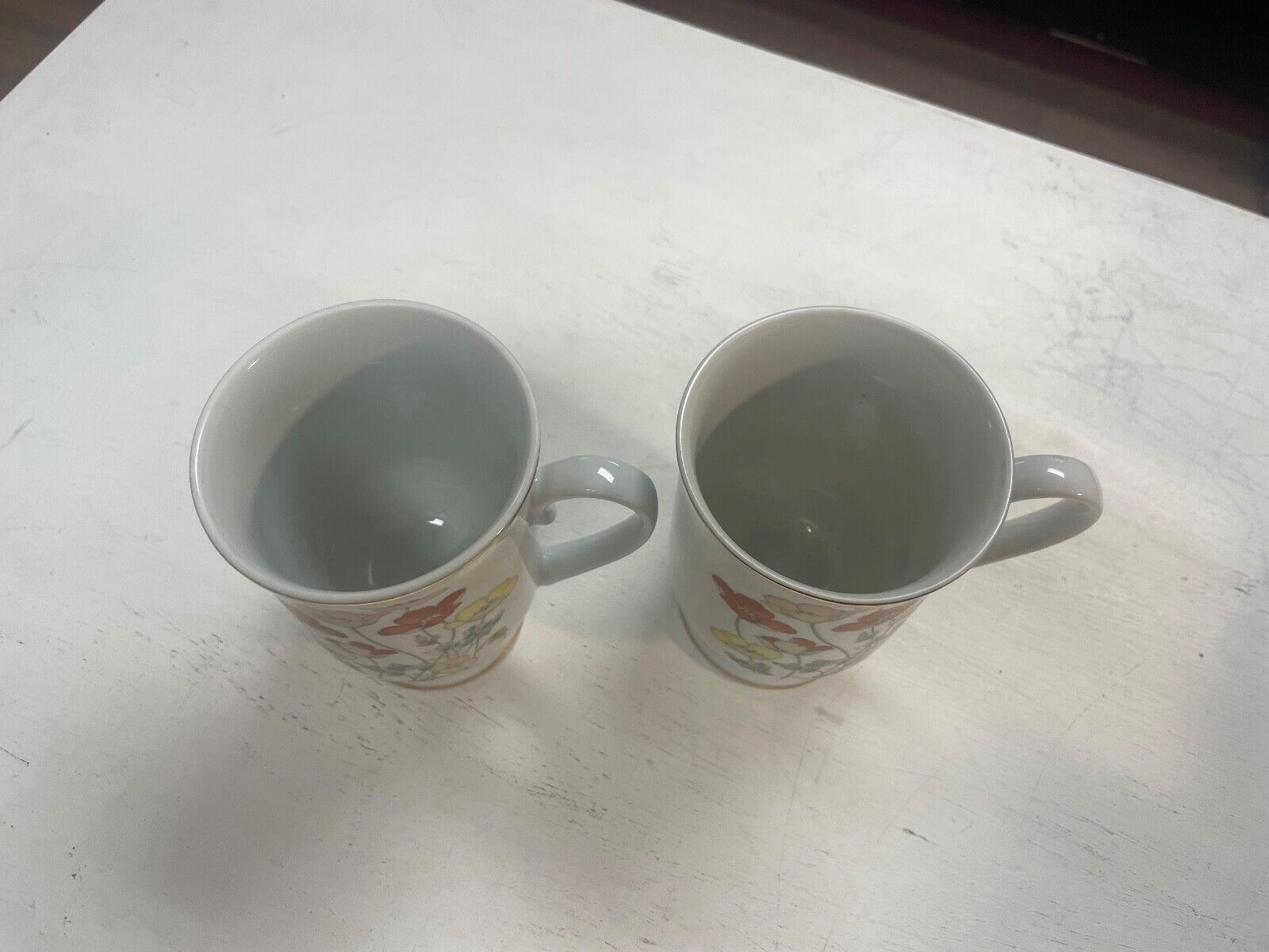 Vintage Fanci Florals Poppy Mugs Pair