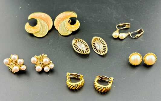 Lot of Six Pairs Of Vintage Clip-On Earrings Heavy Quality NK