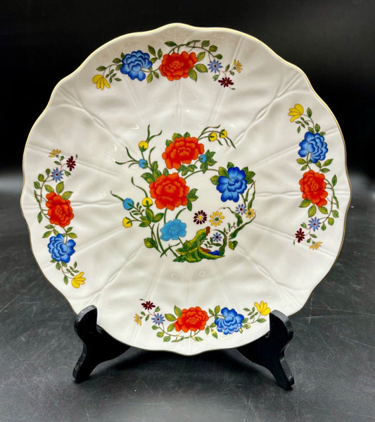 Aynsley England Cake Plate Orange and Blue Flowers 10.25"