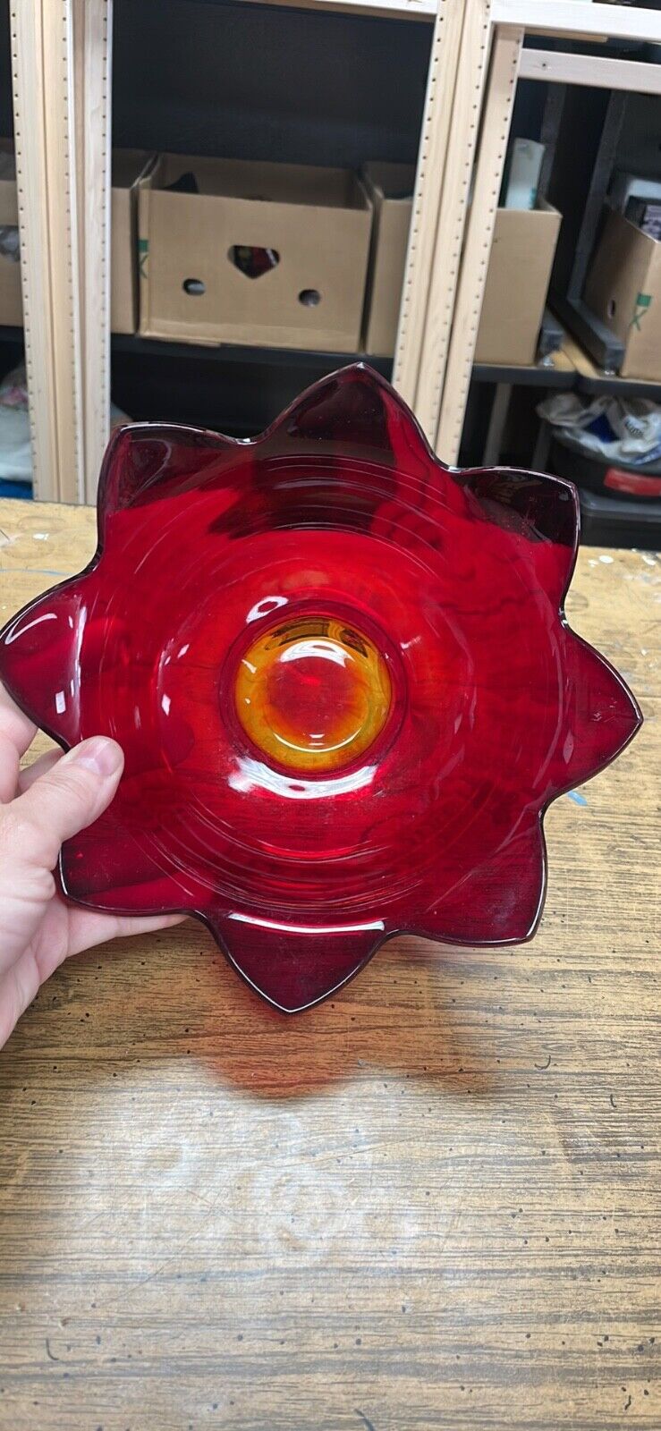 Vintage Fenton Mid Century Ruby Red/Amberina Lotus Shaped Bowl