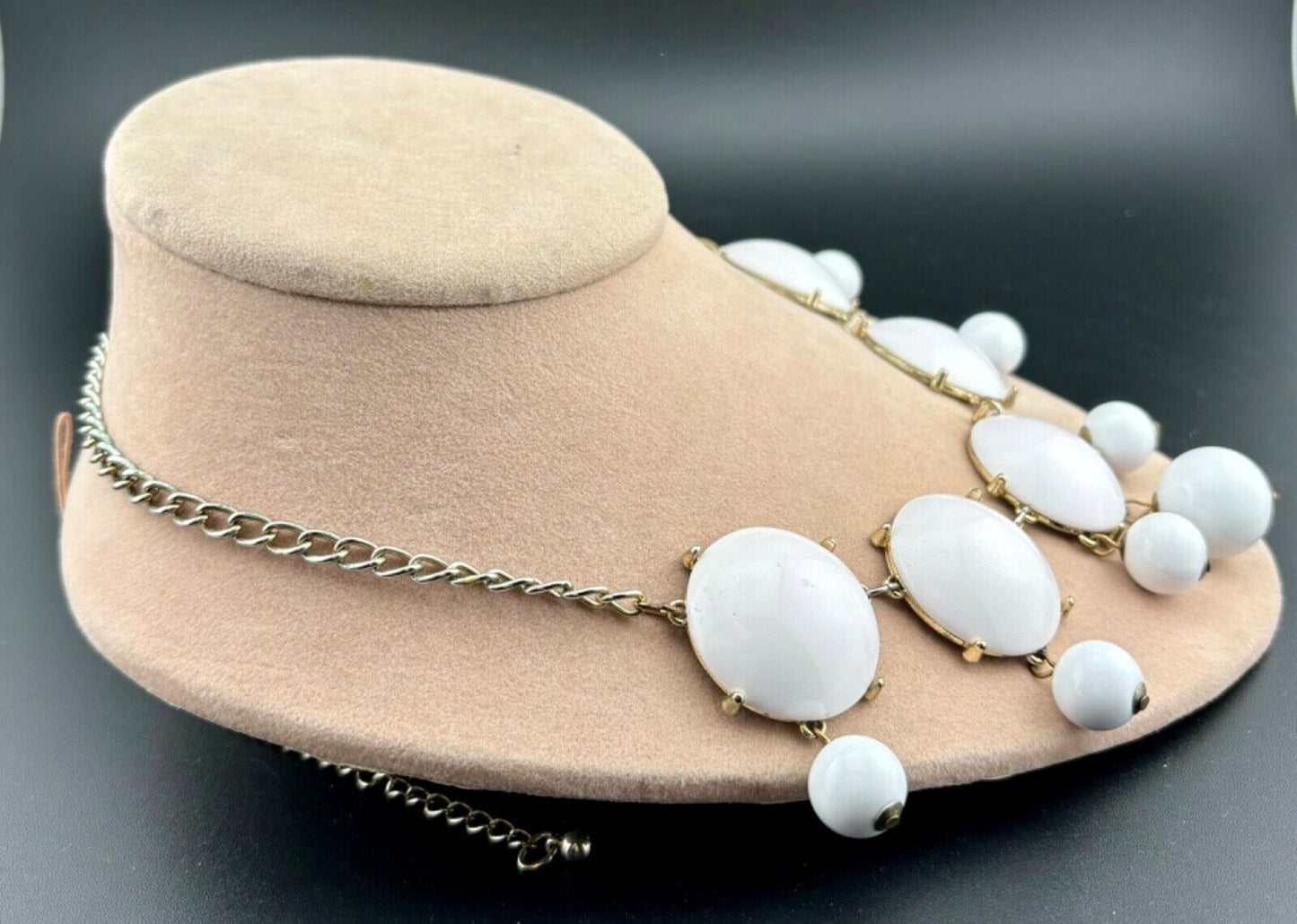 Vintage Statement Piece White Cabachon and Gold-Tone Necklace NK