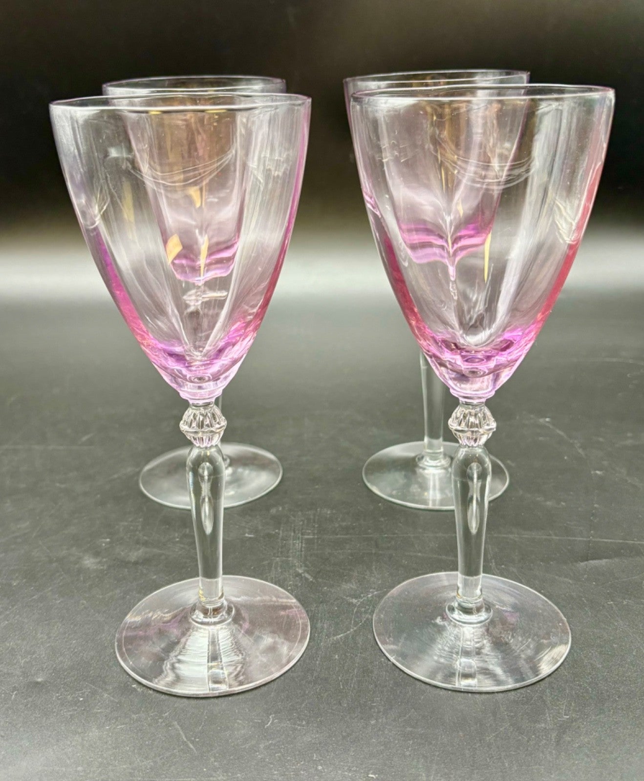 Lilac and Clear Vintage Wine Glasses Set of 4
