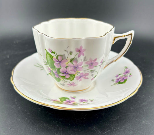 Vintage Royal Windsor tea cup and saucer Bone China England Violets  Lot 2