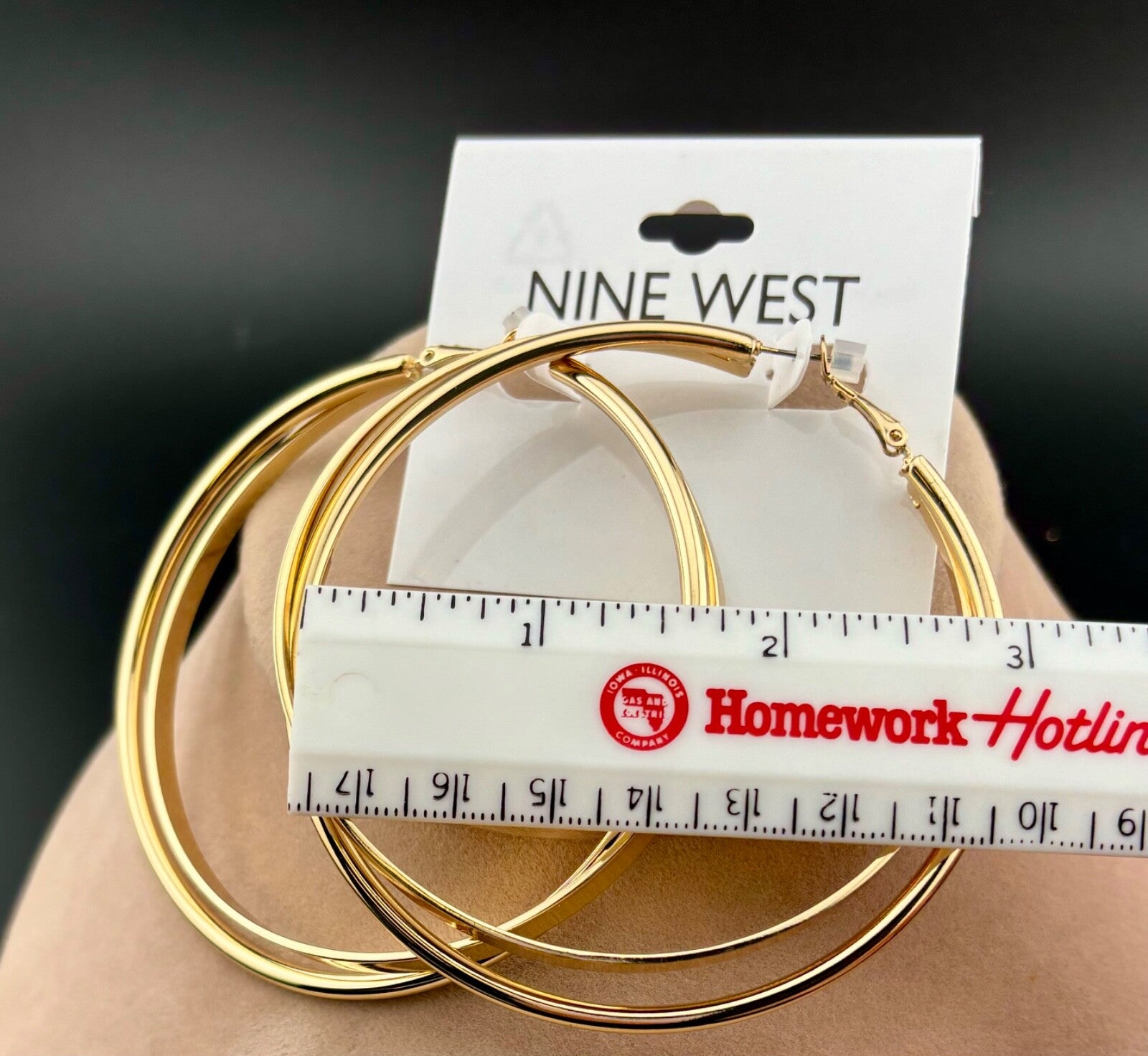 NWT Nine West Gold-Tone Double Hoop Earrings 3"