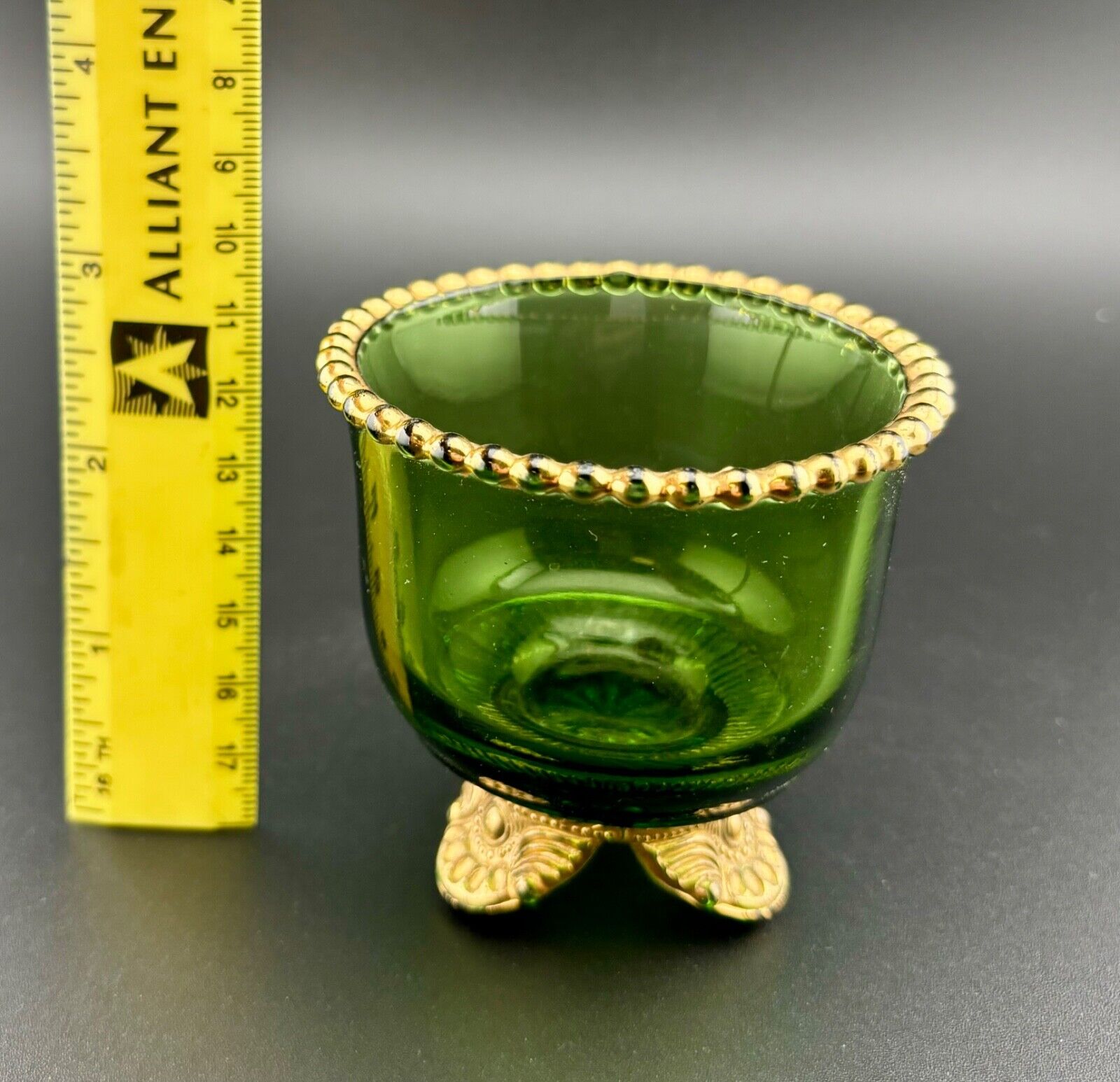 US Glass COLORADO GREEN and GOLD  Glass Toothpick Holder Antique EAPG