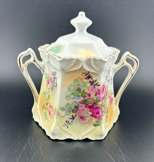 Antique Porcelain Sugar Bowl with Lid, Made In Germany