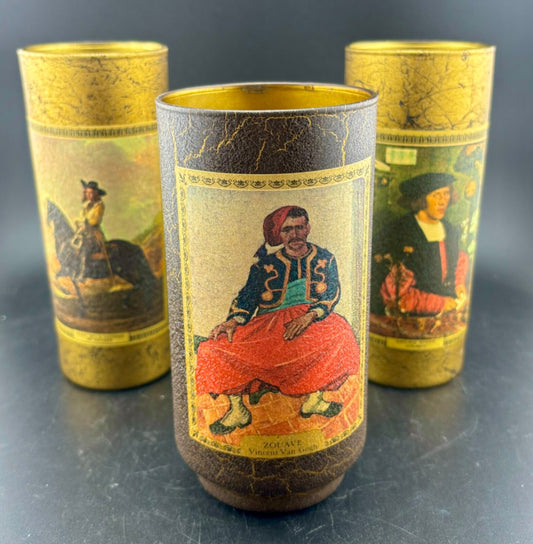 Vintage Jim Beam Promotional Set of 3 Highball Tumbler Bar Glasses Old Masters