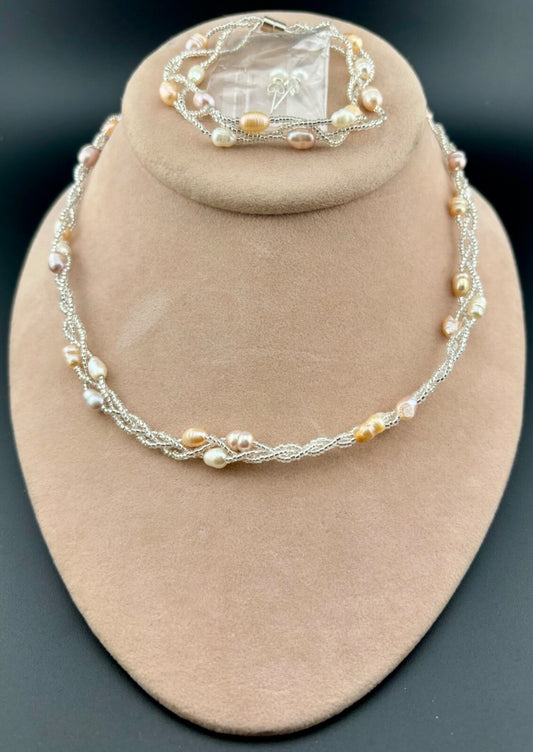 New Without Tags Freshwater Pearl and Glass Seed Bead Multi-Strand Necklace Set