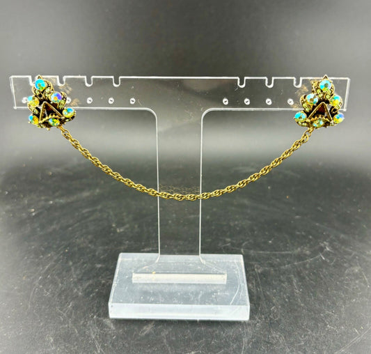 Vintage Gold-Tone and Green Aurora Borealis Rhinestone Sweater Clip