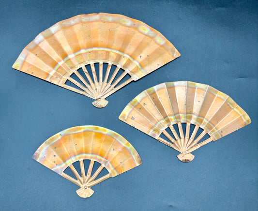 3 pc MCM Vintage Copper/Brass Wall Hanging Hand Fans Boho Wall Art Sculpture