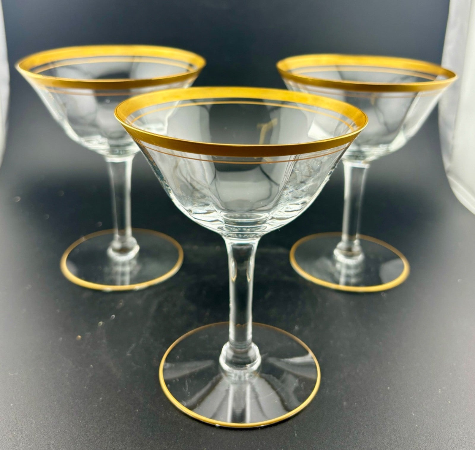 Vintage Champagne/Sherbet Glasses Gold Rims Set of 3